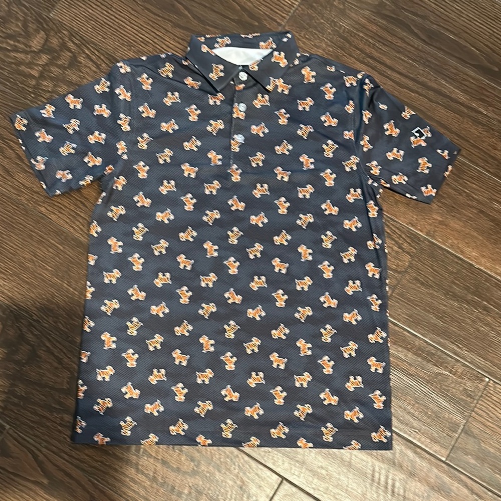 Men's Black Polo Golf Shirt with TigerPrint